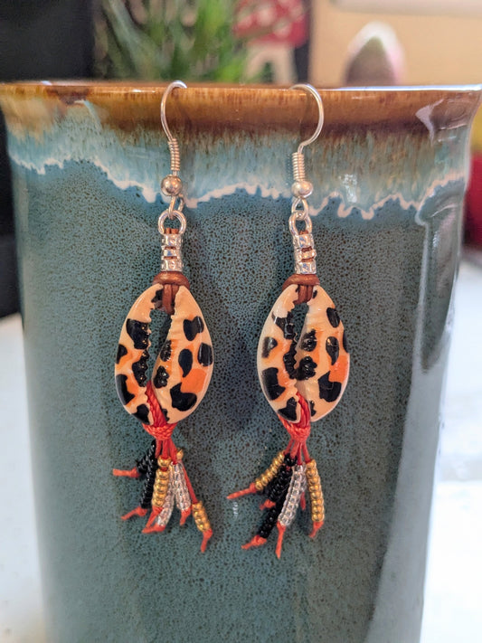Orange Animal Print Cowrie Shell Earrings
