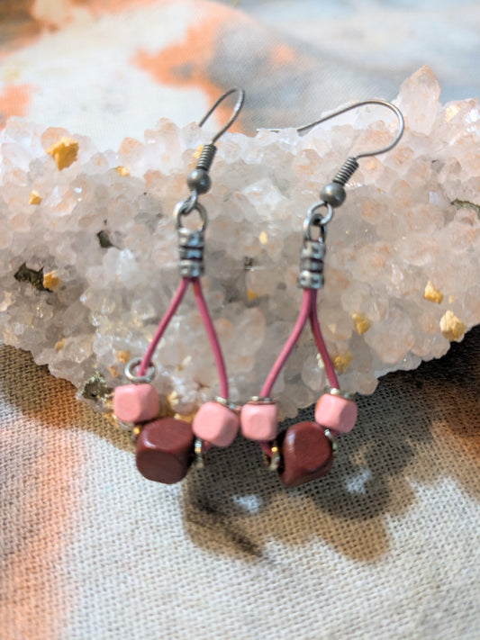 Pink Wood Bead Earrings