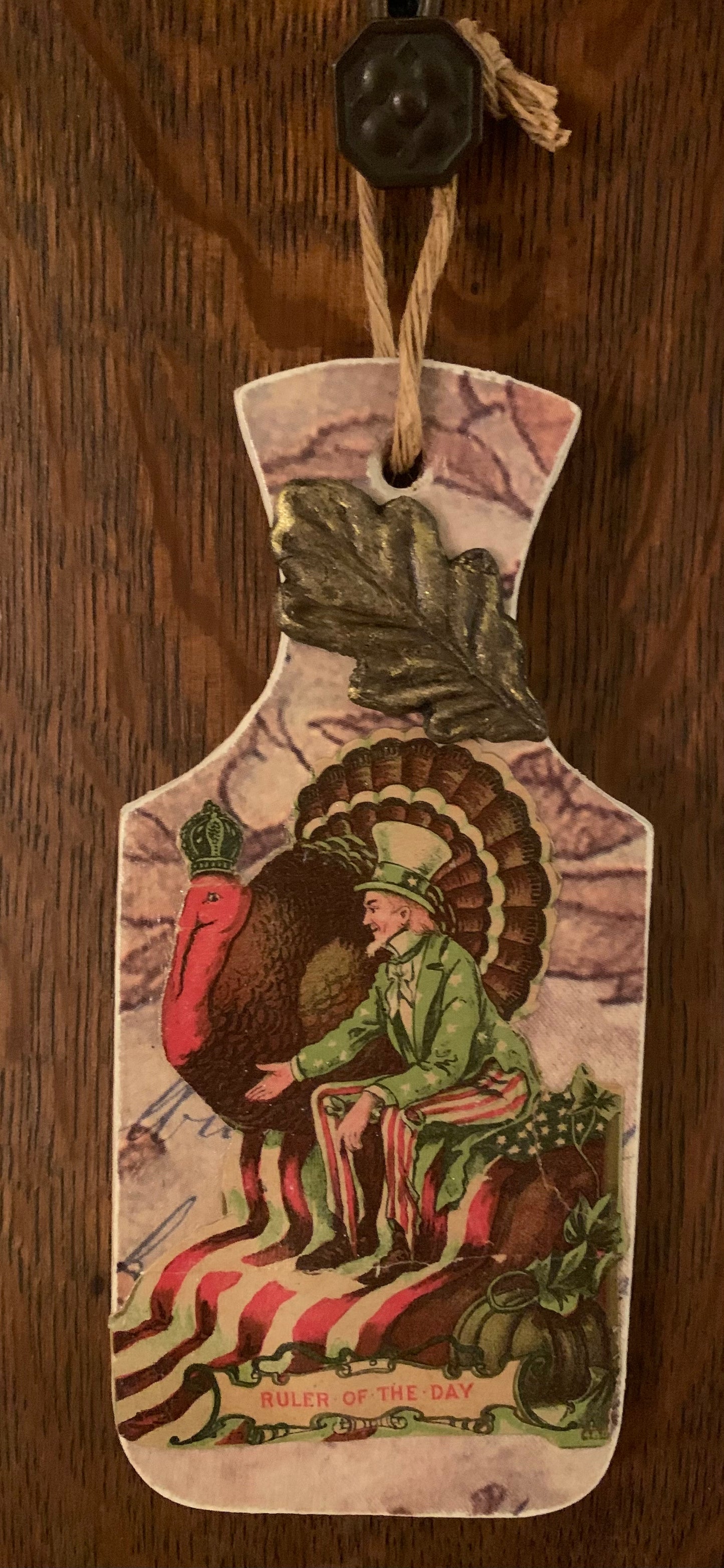 “Ruler of the Day” Wooden Hanger with Vintage Thanksgiving Postcard