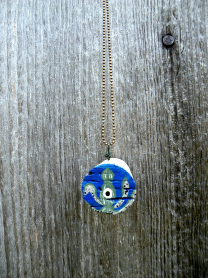 Hand Painted Squid on Upcycled Cork Pendant