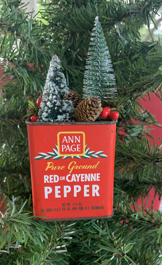 Spiced Pines decorated vintage spice tin