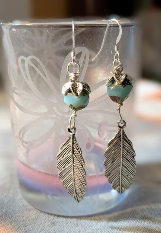 Teal Feather Earrings