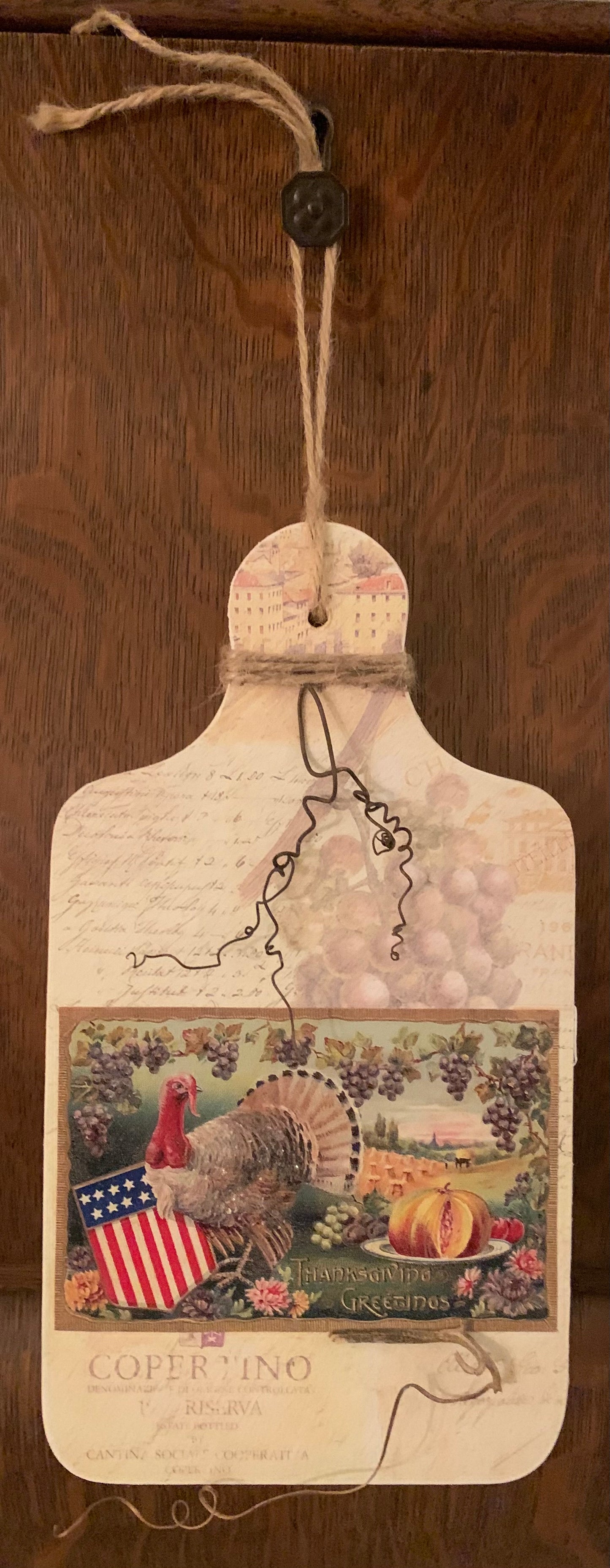 “Thanksgiving Greetings” Charcuterie Board with Vintage Postcard