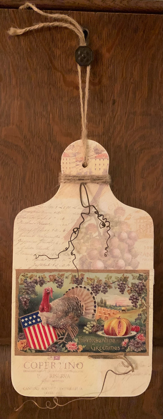 “Thanksgiving Greetings” Charcuterie Board with Vintage Postcard