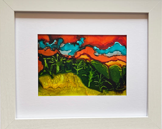 Twilight's Embrace Original Alcohol Ink Landscape Painting The Harvest Stages Collection