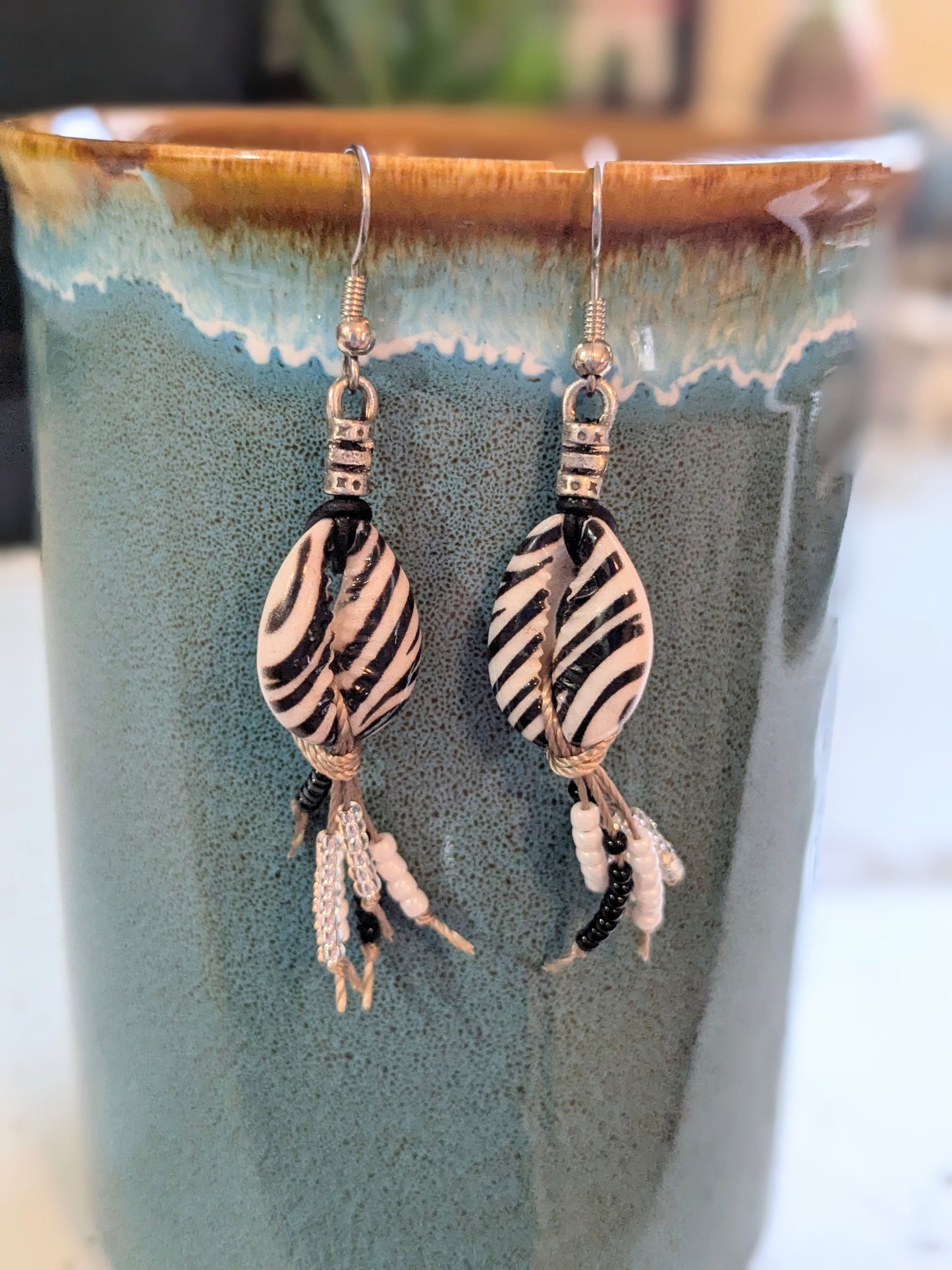 Zebra Cowrie Shell Earrings
