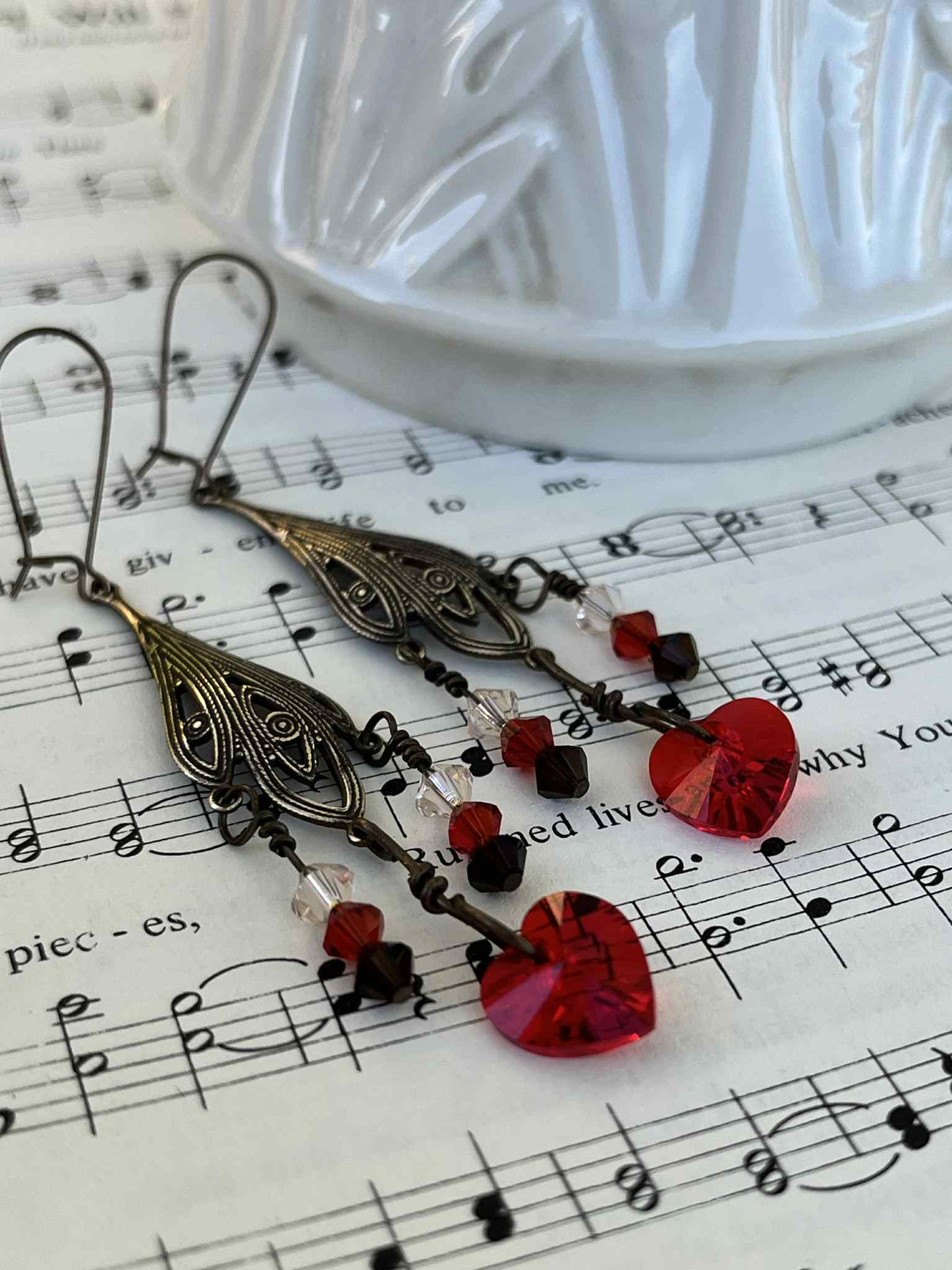 Red Swarovski Heart Chandelier Earrings