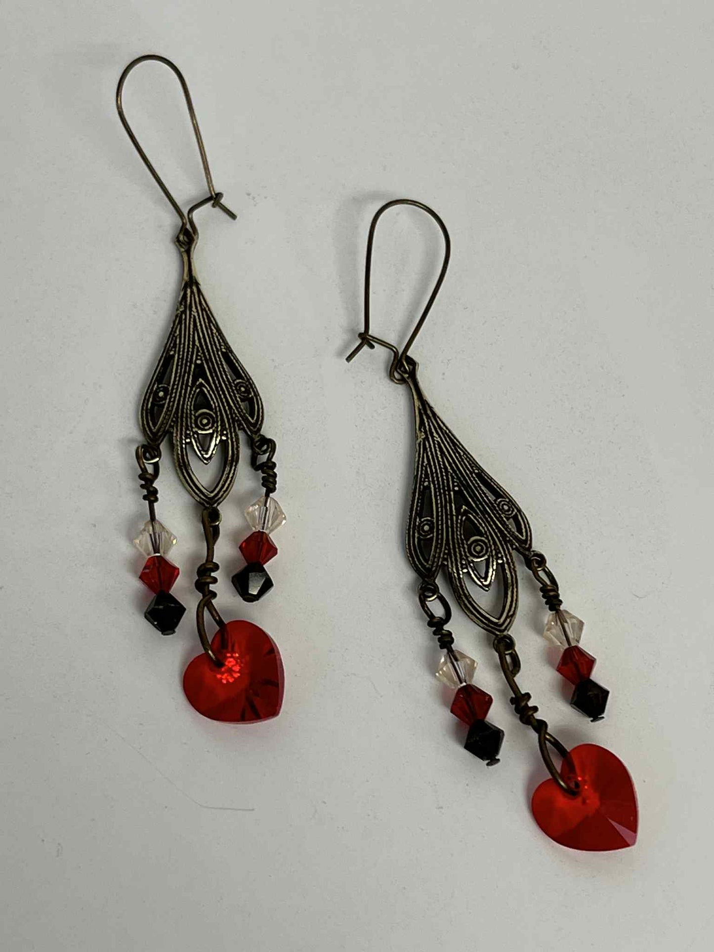 Red Swarovski Heart Chandelier Earrings