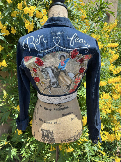Rein in Your Fears Upcycled Cropped Denim Jacket