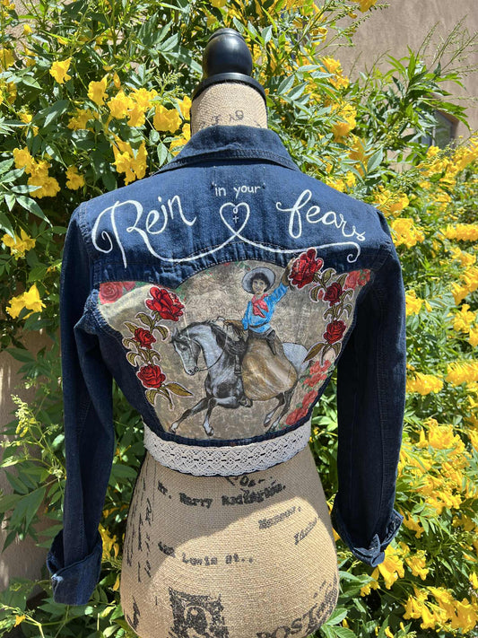 Rein in Your Fears Upcycled Cropped Denim Jacket