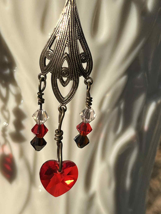 Red Swarovski Heart Chandelier Earrings