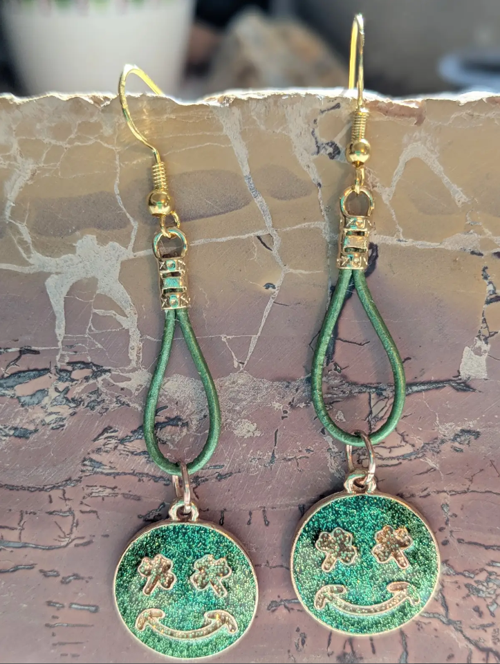 St. Patrick's Day Smiley Face Earrings