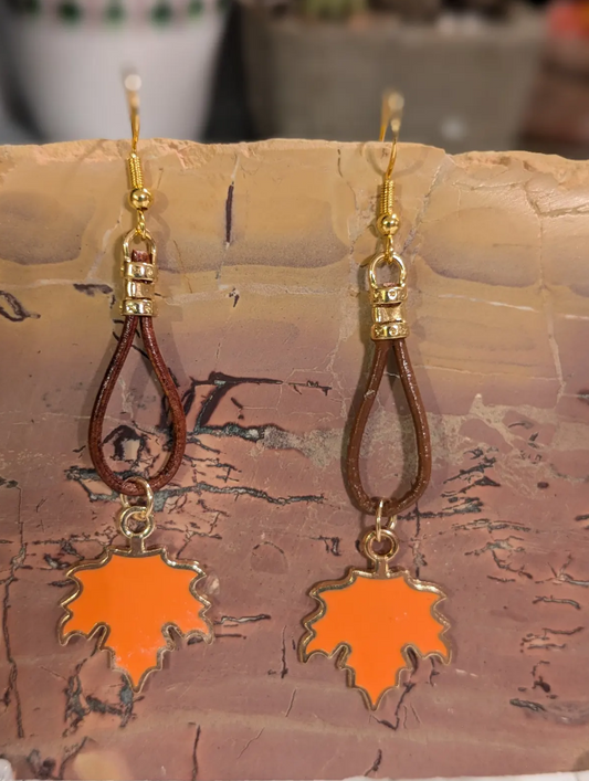 Orange Maple Leaf Earrings