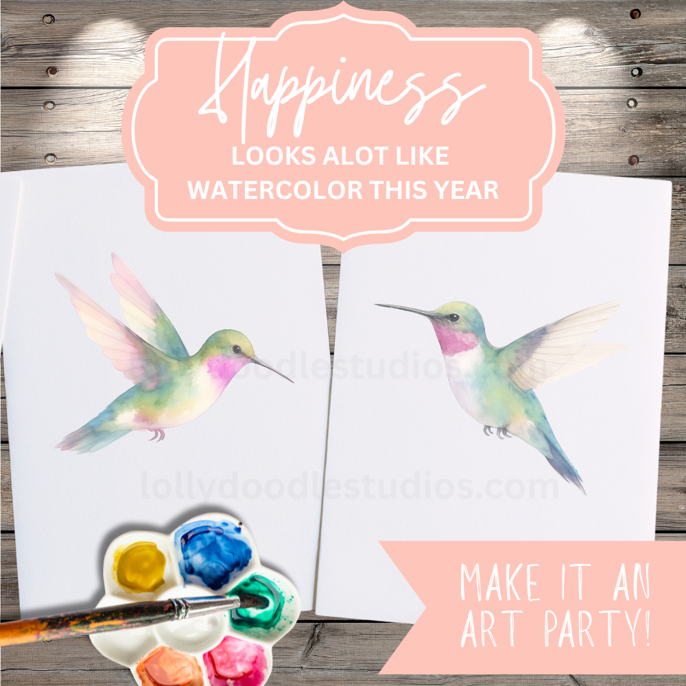 Flight of Hummingbirds Watercolor Paint Along