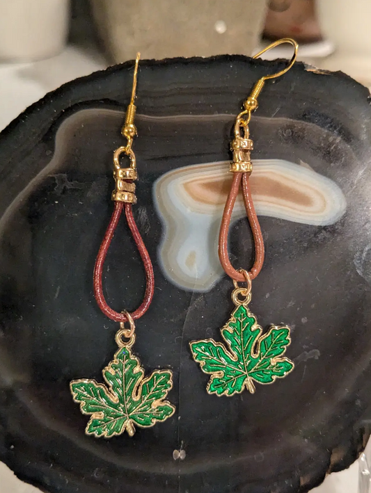 Fall Green Maple Earrings